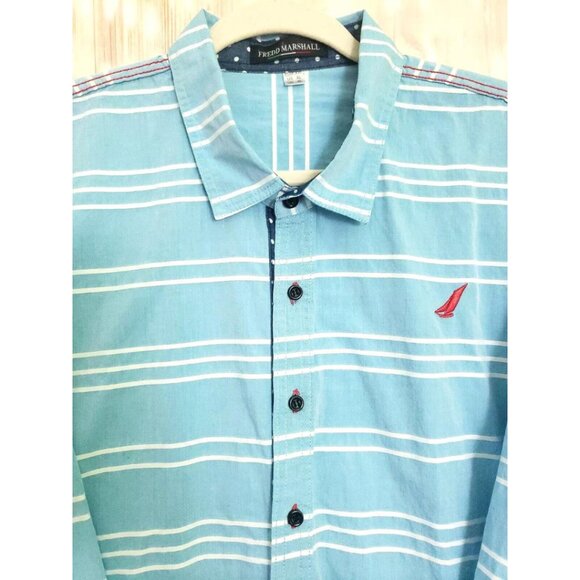 Fredd Marshall Shirt Mens Long Sleeve Button Down Blue & White Striped Shirt XL - Picture 3 of 16